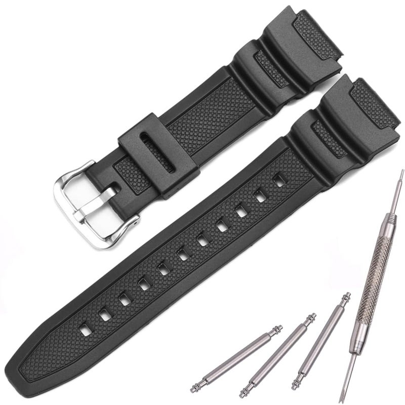 MCXGL Natural Resin Replacement Watch Band Compatible with Casio W218H W-219H AE1200WH AE-1300WH W800H SGW-300H F-108WH Waterproof Rubber strap - Image 1